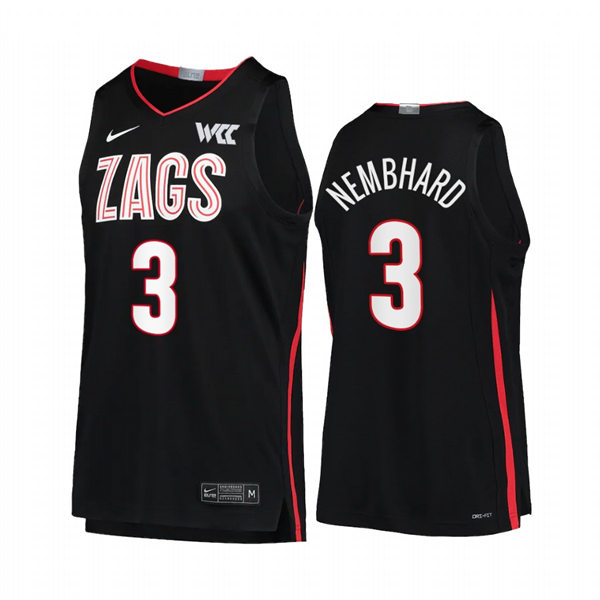 Mens Gonzaga Bulldogs #3 Andrew Nembhard Nike 2021-22 Black WCC College Basketball Game Jersey