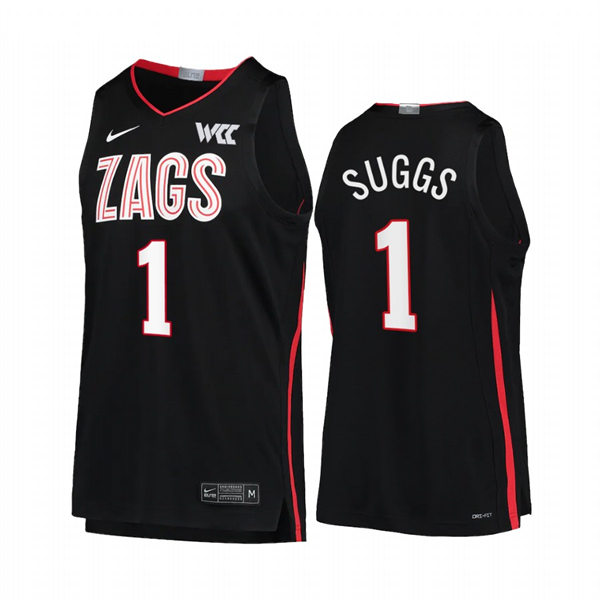 Mens Gonzaga Bulldogs #1 Jalen Suggs Nike 2021-22 Black WCC College Basketball Game Jersey