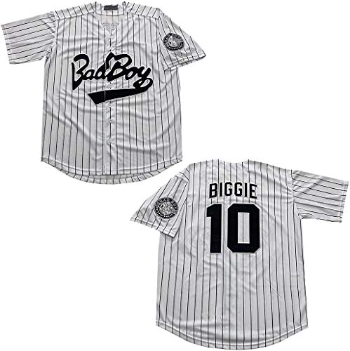 Men's #10 Biggie Bad Boy 20TH Anniversary Jersey White Pinstripe Stitched Film Baseball Jersey