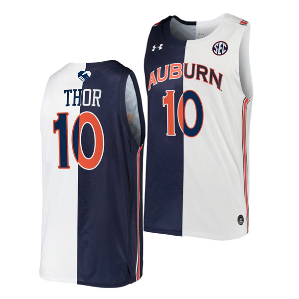 Mens's Auburn Tigers #10 JT Thor Unite As One Navy White Two Tone Split Edition Basketball Jersey