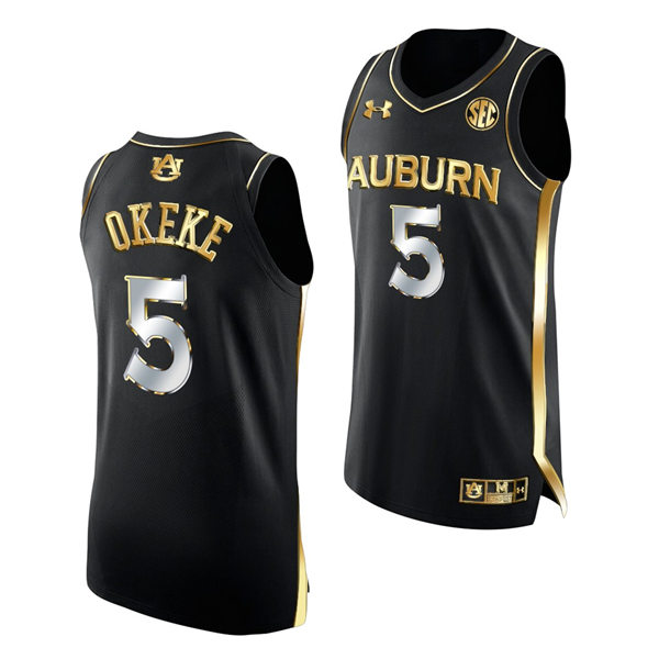Mens's Auburn Tigers #5 Chuma Okeke Under Armour 2022 Black Golden Edition College Basketball Jersey