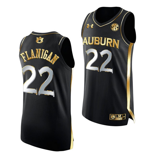 Mens's Auburn Tigers #22 Allen Flanigan Under Armour 2022 Black Golden Edition College Basketball Jersey