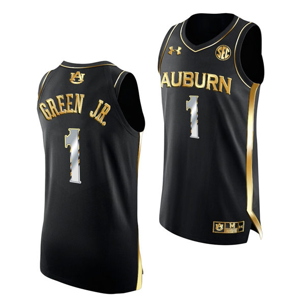 Mens's Auburn Tigers #1 Wendell Green Jr. Under Armour 2022 Black Golden Edition College Basketball Jersey