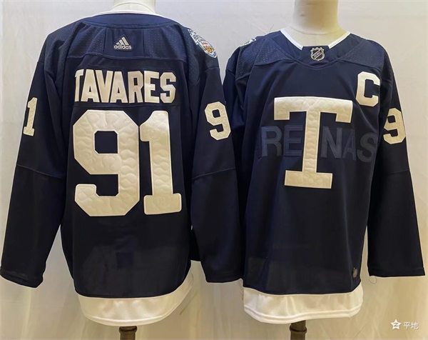 Men's Toronto Maple Leafs #91 John Tavares 2022 Navy Team Heritage Classic Jersey