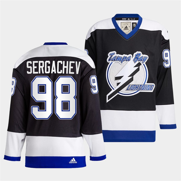 Mens Tampa Bay Lightning #98 Mikhail Sergachev 2022 Black Team Heritage Classic Jersey