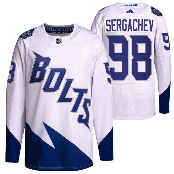 Mens Tampa Bay Lightning #98 Mikhail Sergachev Adidas White 2022 Stadium Series Jersey