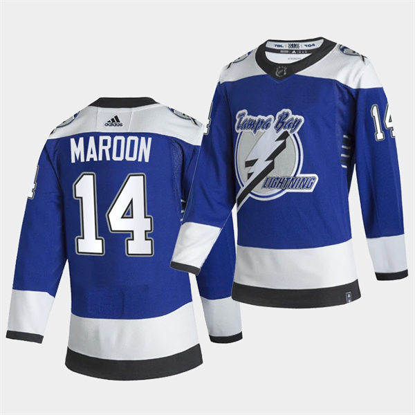 Mens Tampa Bay Lightning #14 Patrick Maroon Blue Adidas 2021 NHL Reverse Retro Special Edition Jersey