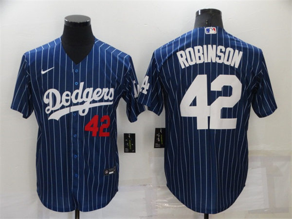 Mens Los Angeles Dodgers #42 Jackie Robinson Nike Royal Pinstripe Fashion Jersey