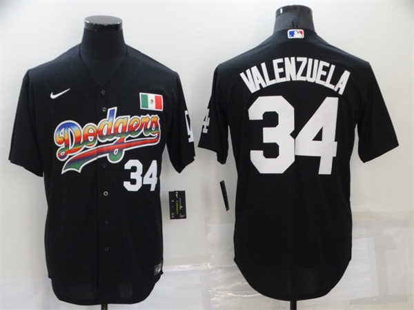 Mens Los Angeles Dodgers #34 Fernando Valenzuela Nike Black Holographic Edition Jersey