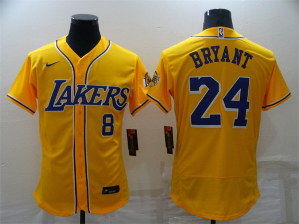 Mens Los Angeles Lakers #8 Front #24 Back Kobe Bryant Nike Gold Baseball Baseball Jersey