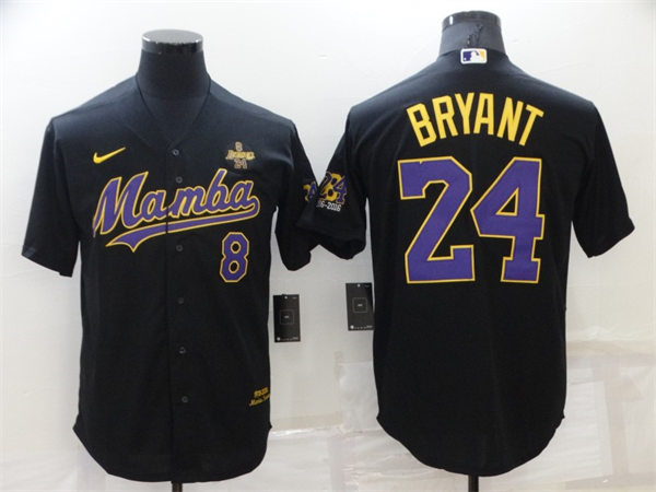 Mens Los Angeles Lakers #8 Front #24 Back Kobe Bryant Nike Black Mamba Baseball Jersey