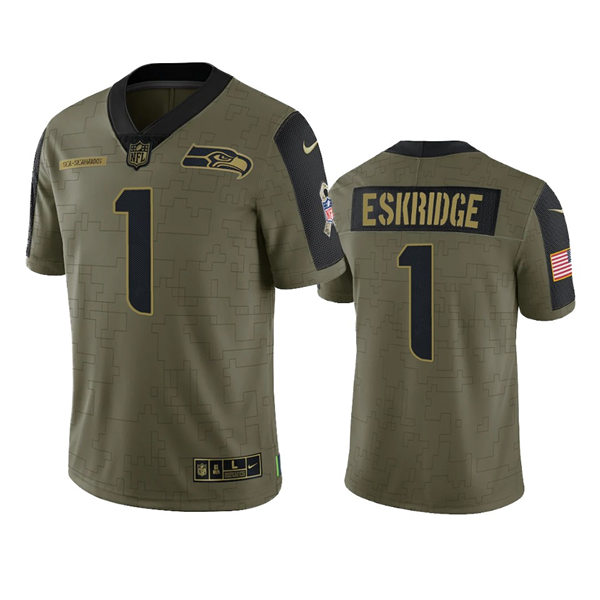 Mens Seattle Seahawks #1 D'Wayne Eskridge Nike Olive 2021 Salute To Service Limited Jersey