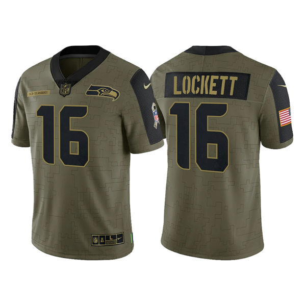 Mens Seattle Seahawks #16 Tyler Lockett Nike Olive 2021 Salute To Service Limited Jersey