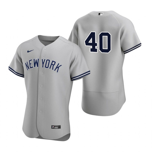Mens New York Yankees #40 Luis Severino Nike Grey Road FlexBase Game Jersey