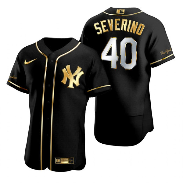 Mens New York Yankees #40 Luis Severino Nike Black Gold Edition Jersey