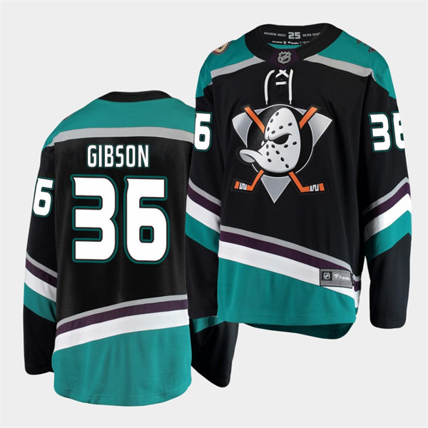 Mens Anaheim Ducks #36 John Gibson Adidas 2019 Alternate Black Bargain Jersey