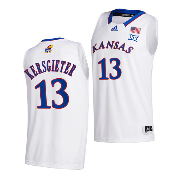 Men's Kansas Jayhawks #13 Holly Kersgieter White Adidas Stitched College Basketball Game Jersey