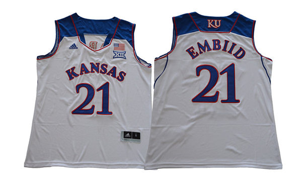 Mens Kansas Jayhawks #21 Joel Embiid Adidas 2013-14 Royal White College Basketball Jersey