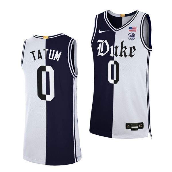 Mens Duke Blue Devils #0 Jayson Tatum Black White Split Edition Basketball Jersey