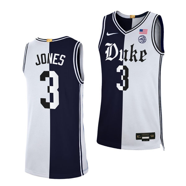 Mens Duke Blue Devils #3 Tre Jones Black White Split Edition Basketball Jersey