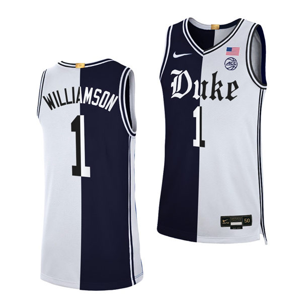 Mens Duke Blue Devils #1 Zion Williamson Black White Split Edition Basketball Jersey