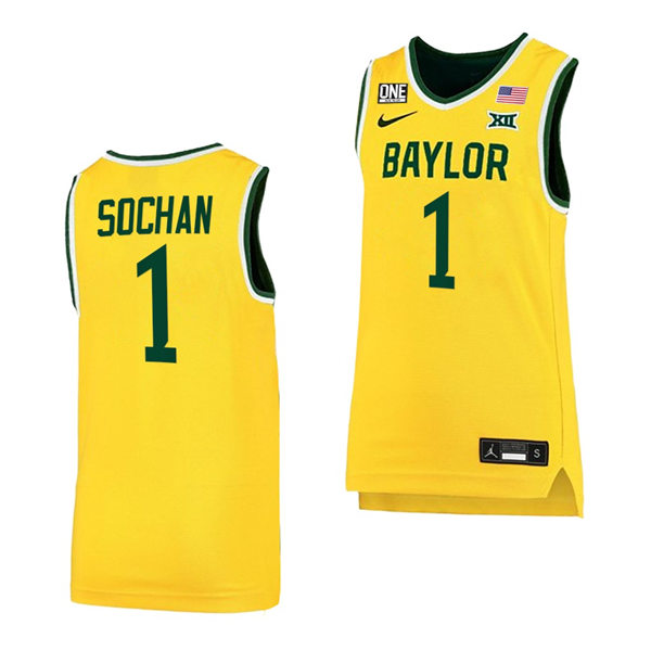 Mens Baylor Bears #1 Jeremy Sochan Nike Gold College Basketball Game Jersey