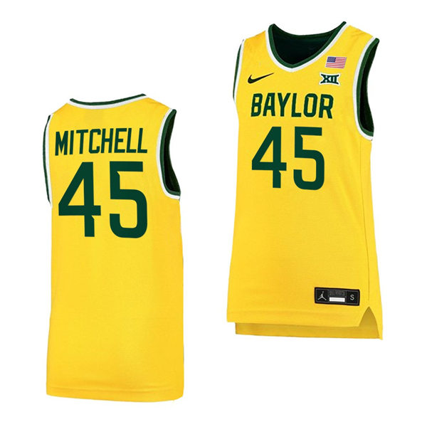 Mens Baylor Bears #45 Davion Mitchell Nike Gold College Basketball Game Jersey