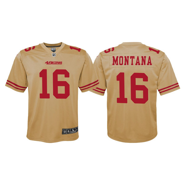Youth San Francisco 49ers #16 Joe Montana Gold Inverted Game Retired Player Jersey