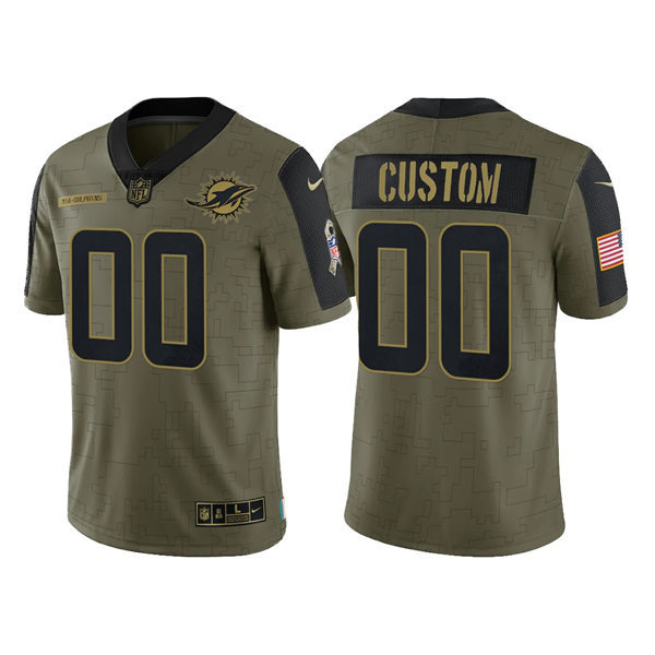 Mens Youth Miami Dolphins Custom Nike Olive 2021 Salute To Service Limited Jersey