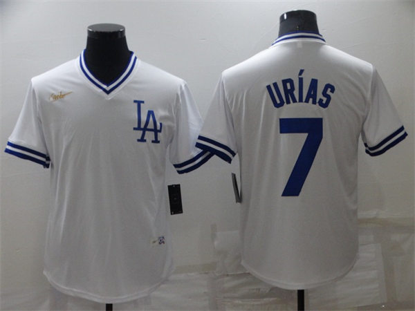 Mens Los Angeles Dodgers #7 Julio Urias Nike White Pullover Cooperstown Collection Jersey