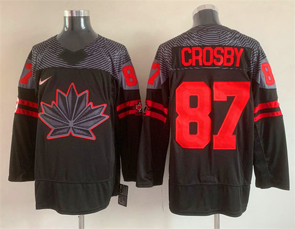 Mens Canada Hockey #87 Sidney Crosby Nike Black Alternate 2022 Beijing Winter Olympic Jersey