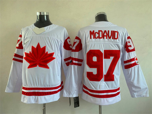 Mens Canada Hockey #97 Connor McDavid 2022 Beijing Winter Olympic Jersey Nike White