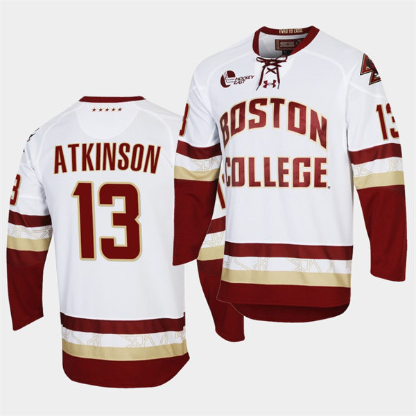 Men's Boston College Eagles #13 Cam Atkinson White College Hockey Jersey