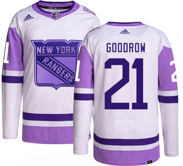 Mens New York Rangers #21 Barclay Goodrow 2021-22 White Purple Hockey Fights Cancer Primegreen Jersey
