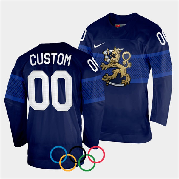 Mens Finland Team Hockey Custom Nike Away Navy 2022 Beijing Olympics Jersey