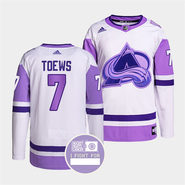 Men's Colorado Avalanche #7 Devon Toews 2021-22 White Purple Hockey Fights Cancer Primegreen Jersey