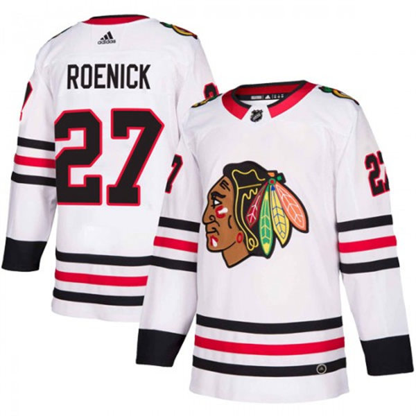Mens Chicago Blackhawks Retired Player #27 Jeremy Roenick Adidas Away White Stitched Jersey
