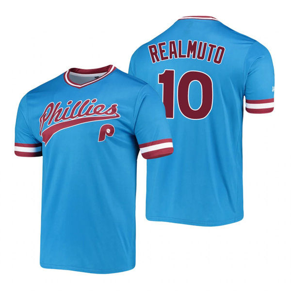 Mens Philadelphia Phillies #10 J. T. Realmuto Blue Pullover Cooperstown Collection Jersey