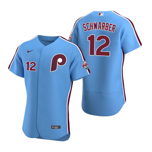 Mens Philadelphia Phillies #12 Kyle Schwarber Nike Light Blue Alternate Flexbase Player Jersey
