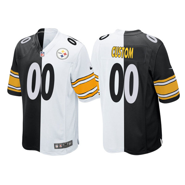Mens Pittsburgh Steelers Custom Nike White Black Split Two Tone Game Jersey