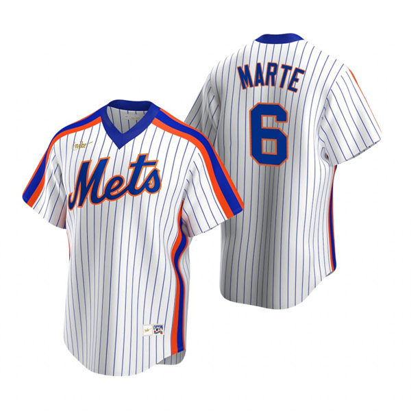 Mens New York Mets #6 Starling Marte Nike White Pullover Cooperstown Collection Jersey