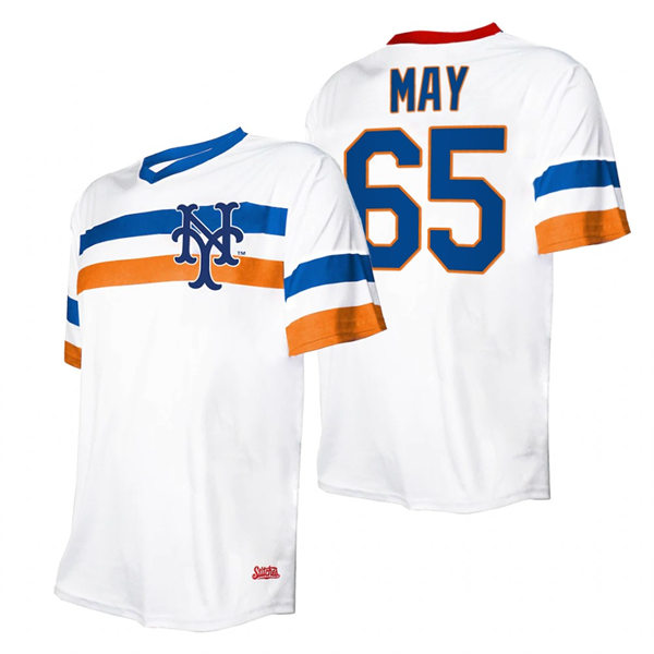 Mens New York Mets #65 Trevor May Stitches White Cooperstown Collection V-Neck Jersey