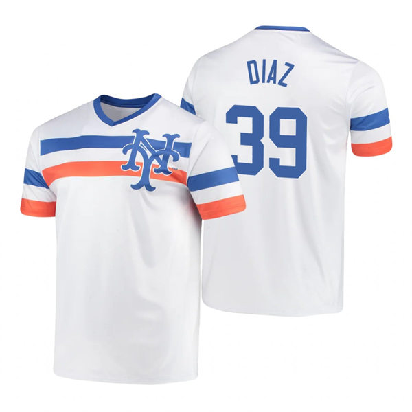 Mens New York Mets #39 Edwin Diaz Stitches White Cooperstown Collection V-Neck Jersey