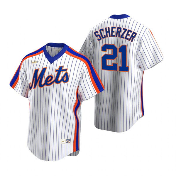 Mens New York Mets #21 Max Scherzer Nike White Pullover Cooperstown Collection Jersey