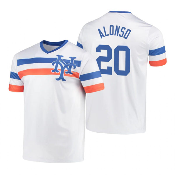 Mens New York Mets #20 Pete Alonso Stitches White Cooperstown Collection V-Neck Jersey