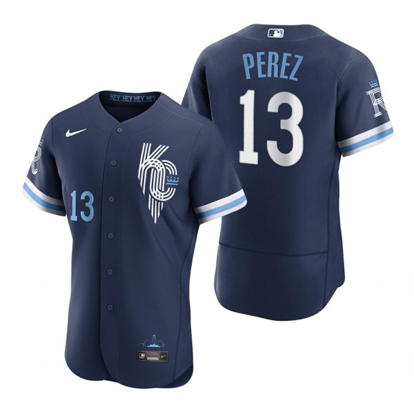 Men's Kansas City Royals #13 Salvador Perez Nike Navy 2022 City Connect Jersey