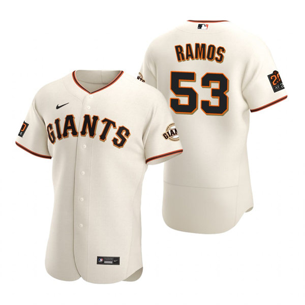 Mens San Francisco Giants #53 Heliot Ramos Nike Cream Home Flexbase Player Jersey