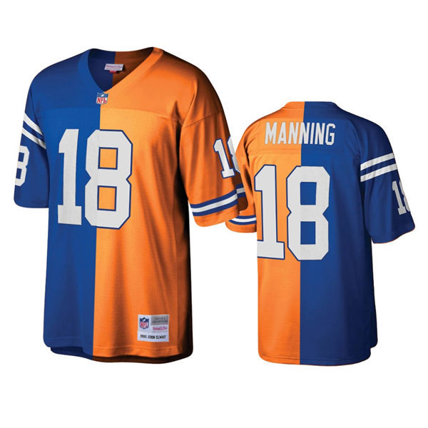Men's Indianapolis Colts #18 Peyton Manning Royal Orange Split Mitchell & Ness Throwback Jersey