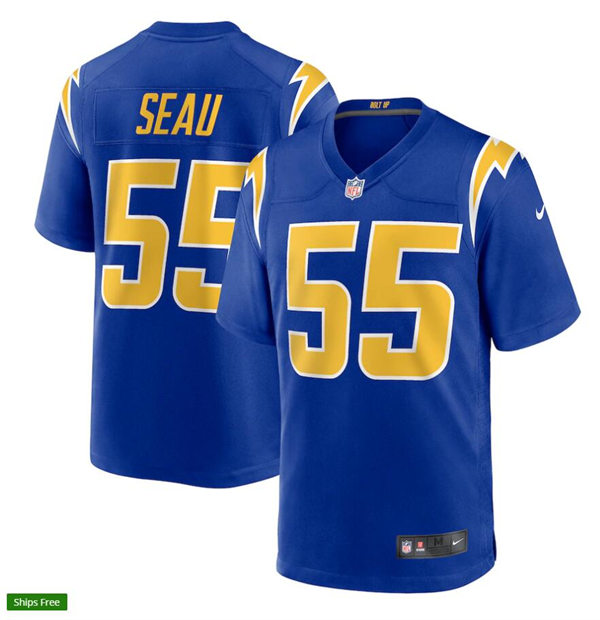 Mens Los Angeles Chargers Retired Player #55 Junior Seau Nike Royal Gold 2nd Alternate Vapor Limited Jersey