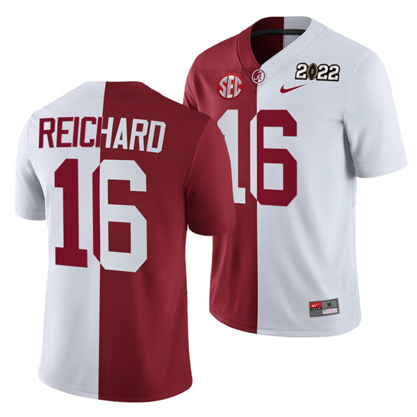 Men's Alabama Crimson Tide #16 Will Reichard White Crimson Split Two-Tone Football Jersey